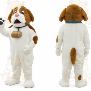 White Brown Saint Bernard Dog Mascot Costume