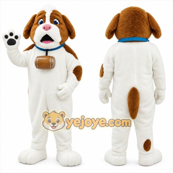 White Brown Saint Bernard Dog Mascot Costume