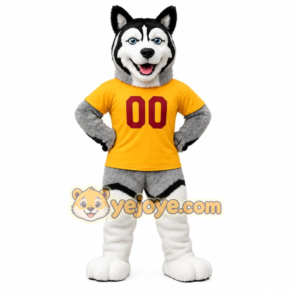 Gray White Yellow Husky Dog Mascot Costume