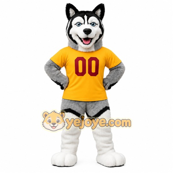 Gray White Yellow Husky Dog Mascot Costume Gray White Yellow Husky Dog Mascot Costume