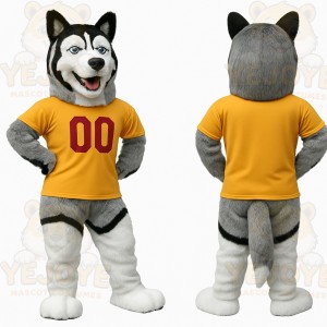 Gray White Yellow Husky Dog Mascot Costume