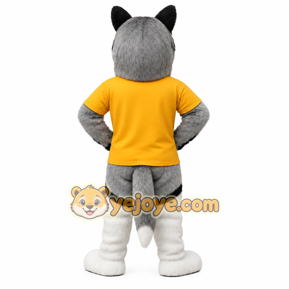 Gray White Yellow Husky Dog Mascot Costume