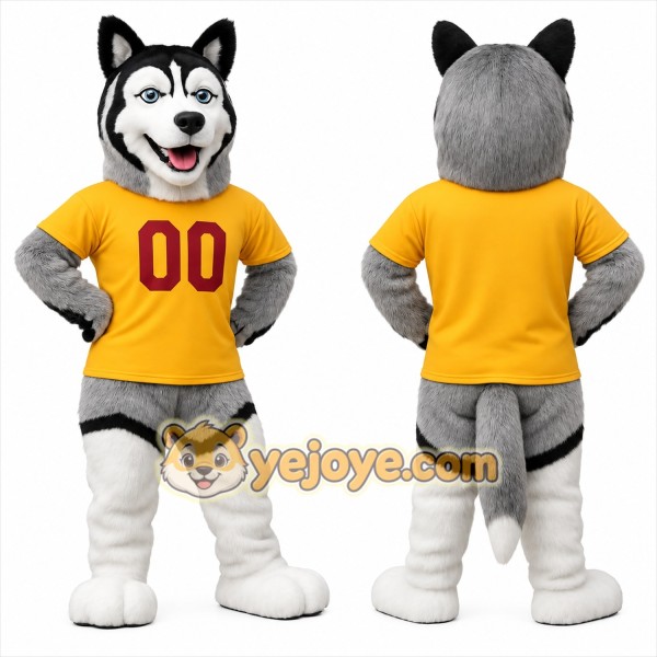 Gray White Yellow Husky Dog Mascot Costume