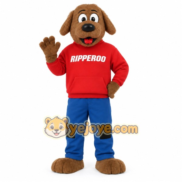 Brown Dog Red Hoodie Blue Pants Mascot Costume Brown Dog Red Hoodie Blue Pants Mascot Costume