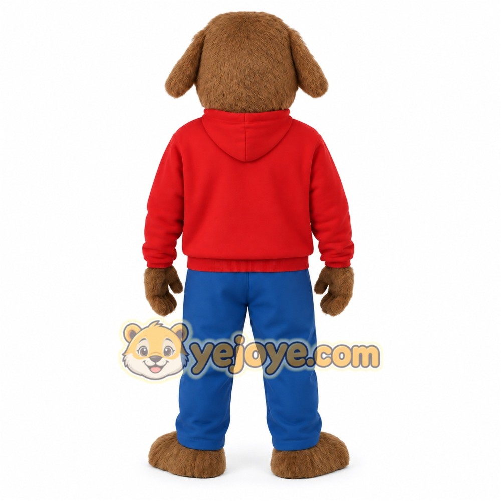 Brown Dog Red Hoodie Blue Pants Mascot Costume