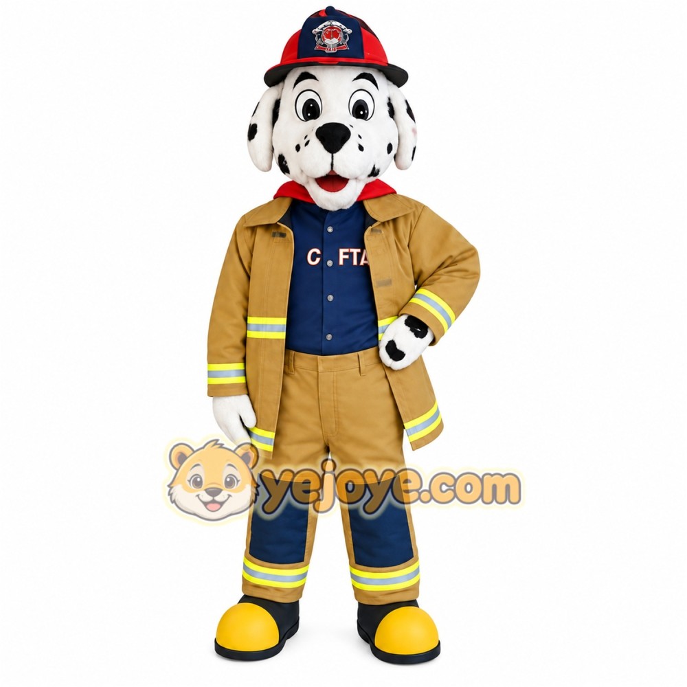 Tan White Dalmatian Firefighter Dog Mascot Costume Tan White Dalmatian Firefighter Dog Mascot Costume