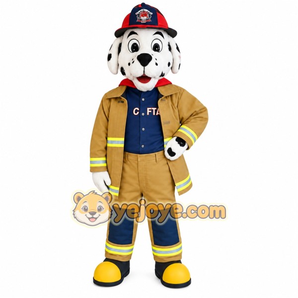 Tan White Dalmatian Firefighter Dog Mascot Costume