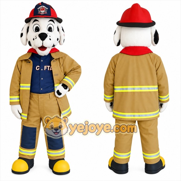 Tan White Dalmatian Firefighter Dog Mascot Costume