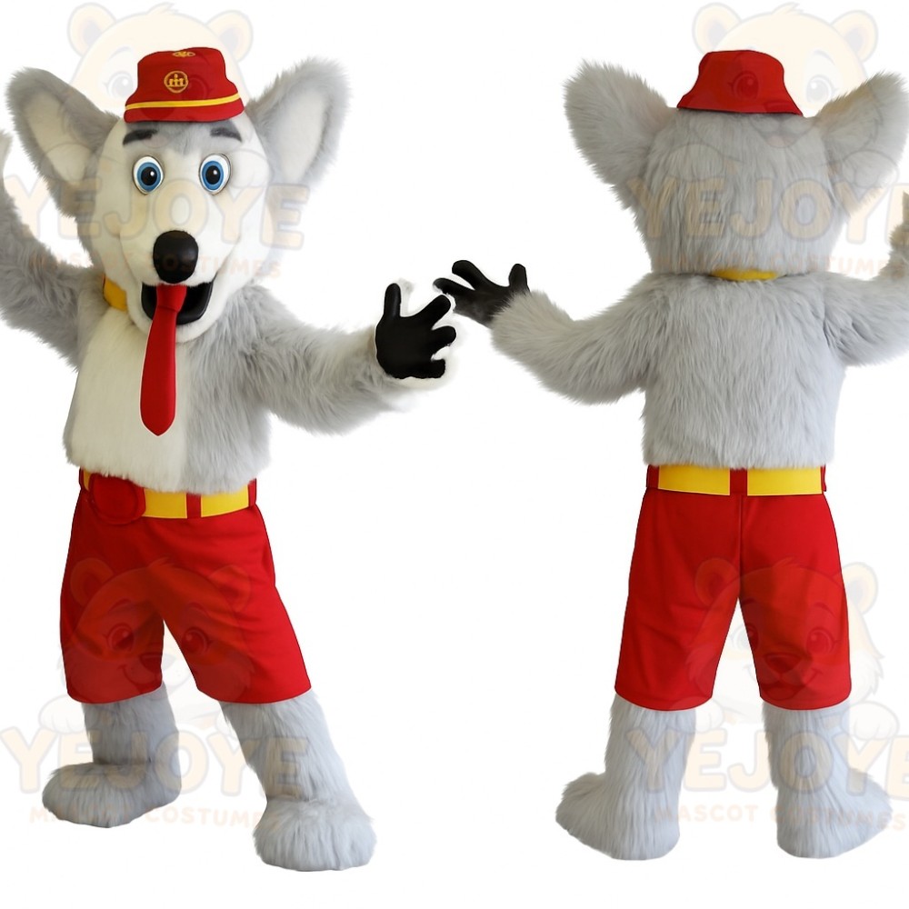 Gray White Red Husky Dog Mascot Costume