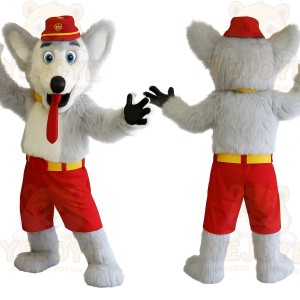 Gray White Red Husky Dog Mascot Costume