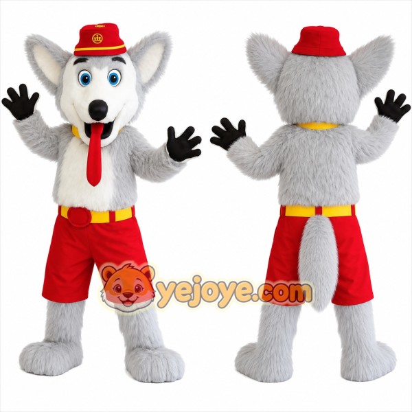 Gray White Red Husky Dog Mascot Costume