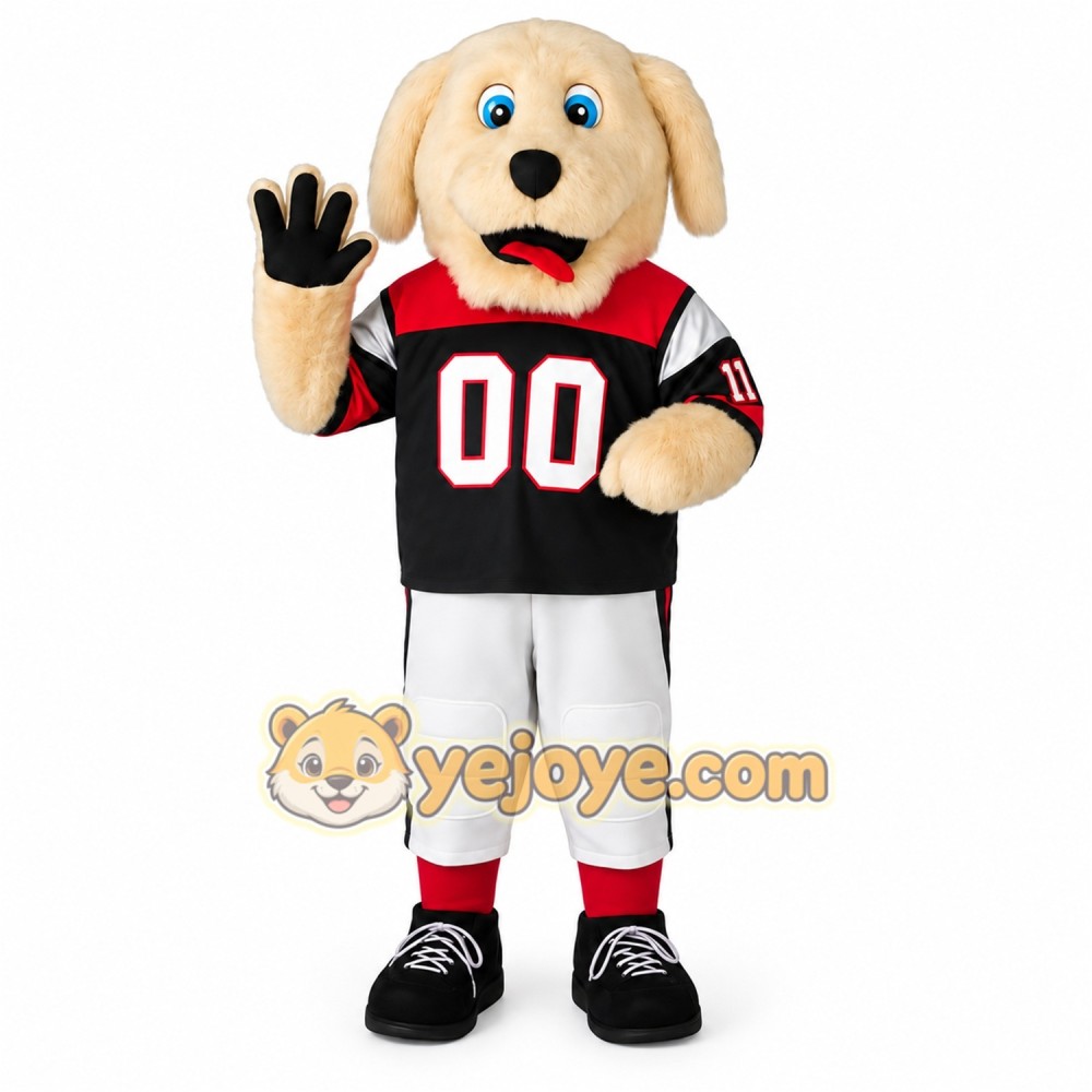 Tan Black Red Football Dog Mascot Costume Tan Black Red Football Dog Mascot Costume