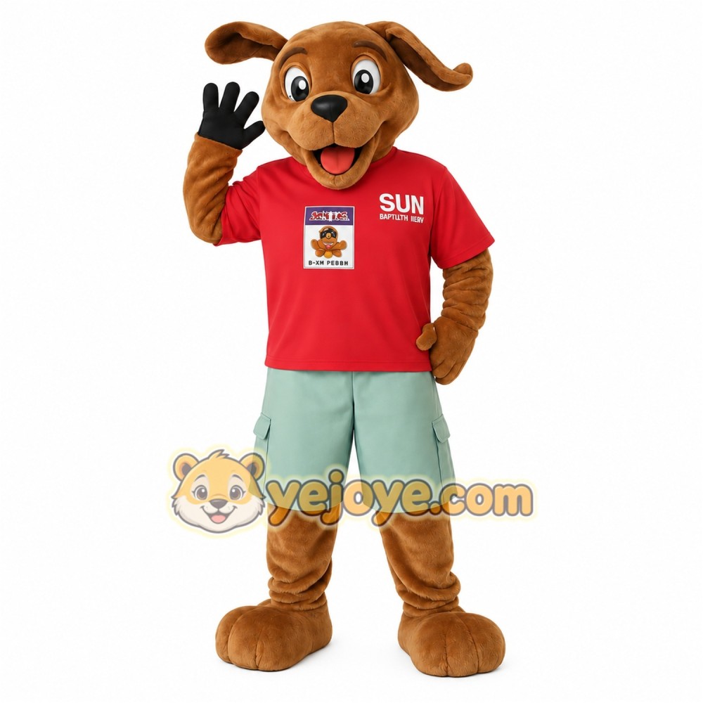 Brown Dog Red Shirt Mint Shorts Mascot Costume