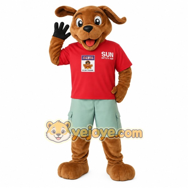 Brown Dog Red Shirt Mint Shorts Mascot Costume Brown Dog Red Shirt Mint Shorts Mascot Costume