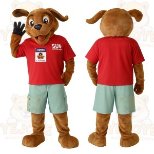 Brown Dog Red Shirt Mint Shorts Mascot Costume