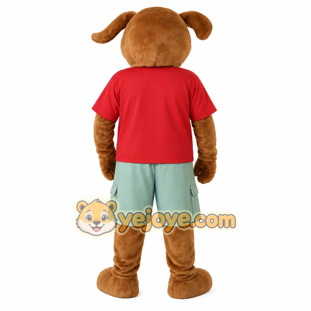Brown Dog Red Shirt Mint Shorts Mascot Costume