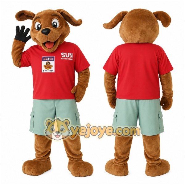 Brown Dog Red Shirt Mint Shorts Mascot Costume