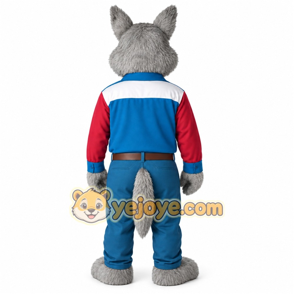 Gray Blue Red Cowboy Wolf Mascot Costume Gray Blue Red Cowboy Wolf Mascot Costume