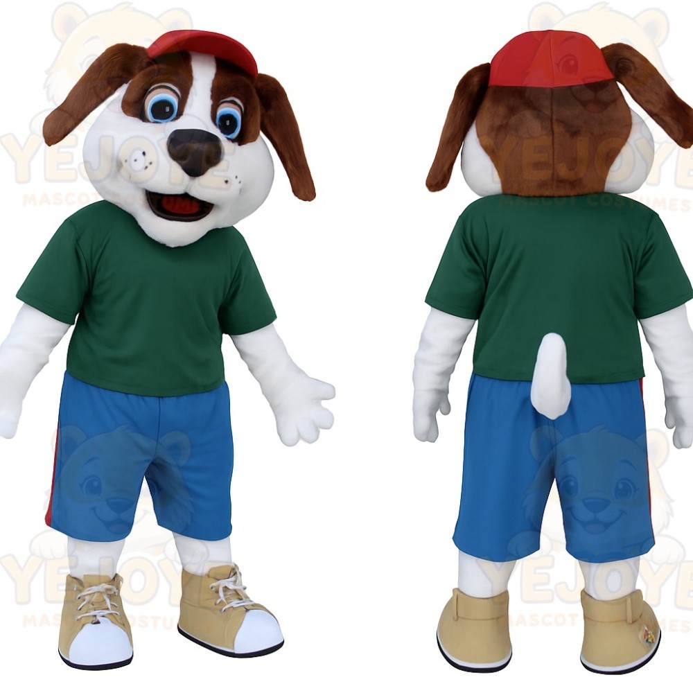 Brown White Dog With Red Cap Mascot Costume