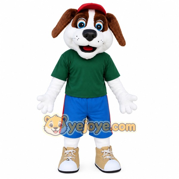 Brown White Dog With Red Cap Mascot Costume Brown White Dog With Red Cap Mascot Costume
