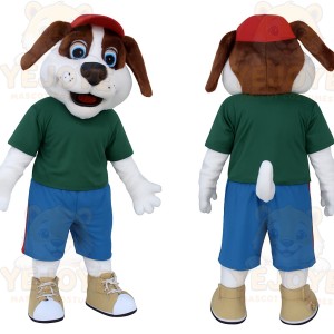 Brown White Dog With Red Cap Mascot Costume