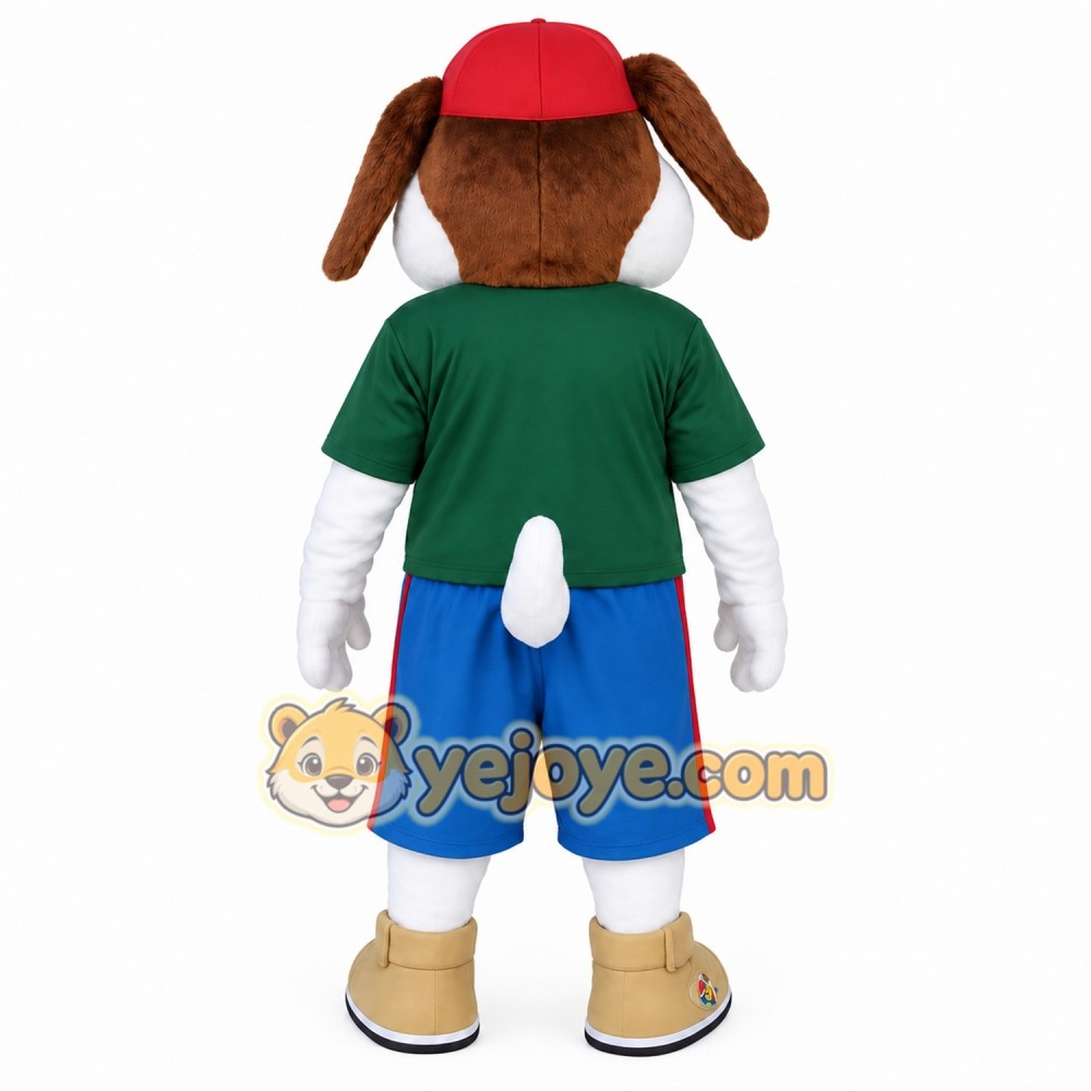 Brown White Dog With Red Cap Mascot Costume
