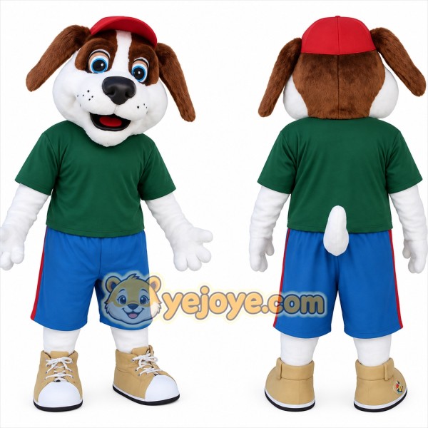 Brown White Dog With Red Cap Mascot Costume