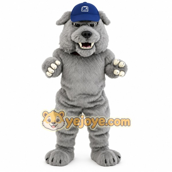 Gray Dog Blue Baseball Cap Mascot Costume