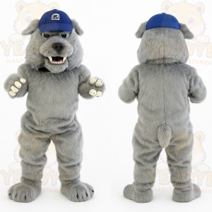 Gray Dog Blue Baseball Cap Mascot Costume
