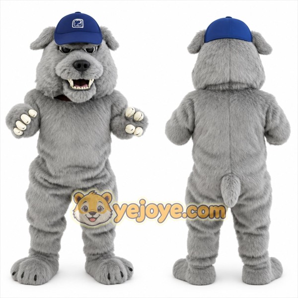 Gray Dog Blue Baseball Cap Mascot Costume