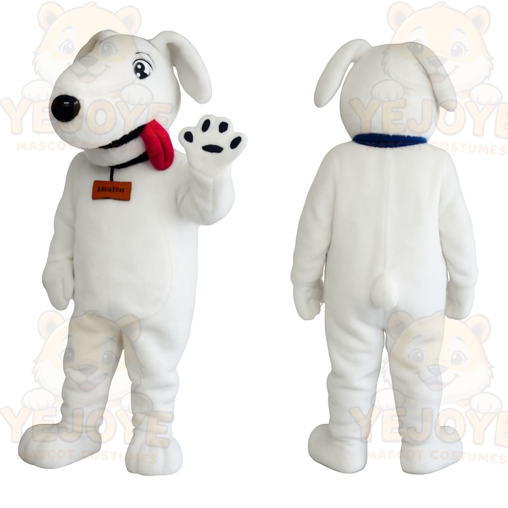 White Dog With Blue Collar Mascot Costume