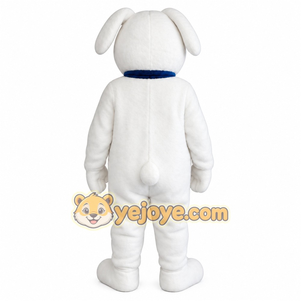 White Dog With Blue Collar Mascot Costume