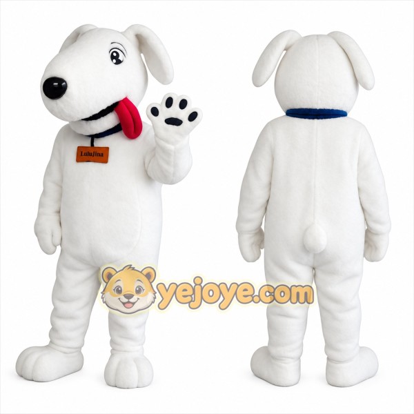 White Dog With Blue Collar Mascot Costume