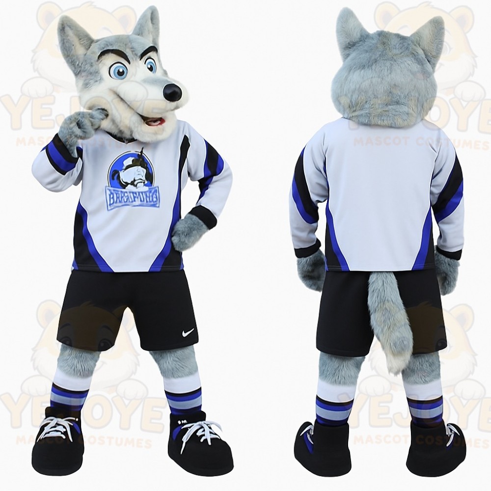 Gray White Blue Husky Sports Mascot Costume