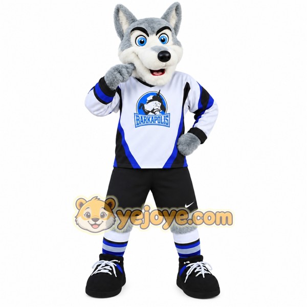 Gray White Blue Husky Sports Mascot Costume