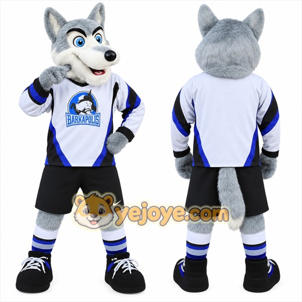 Gray White Blue Husky Sports Mascot Costume