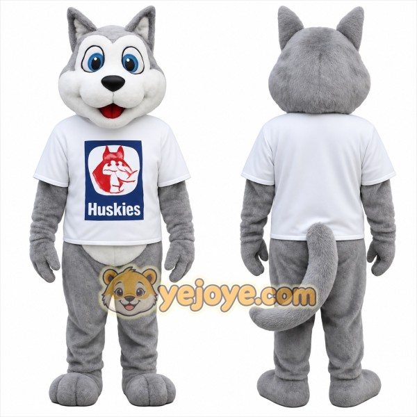 Gray White Husky Dog Mascot Costume