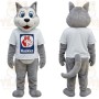 Gray White Husky Dog Mascot Costume