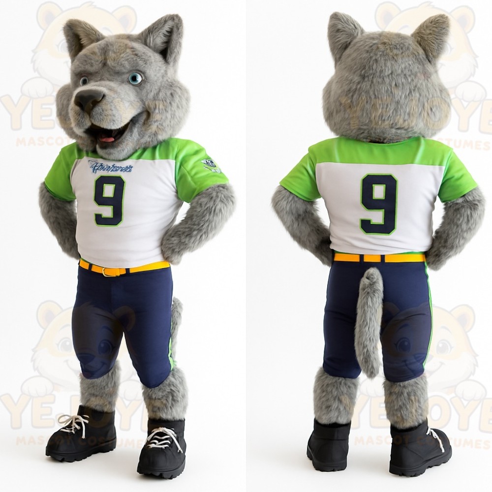 Gray Green Wolf Football Mascot Costume