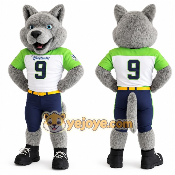 Gray Green Wolf Football Mascot Costume