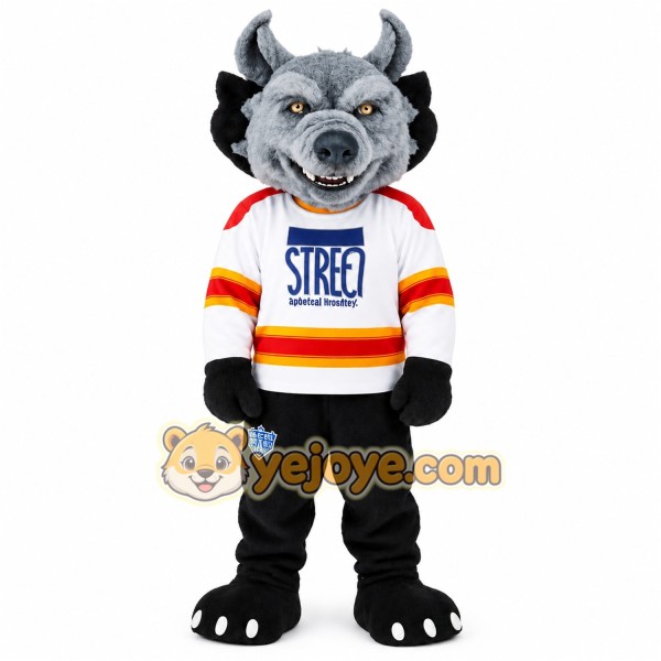 Gray Black Horned Wolf Mascot Costume