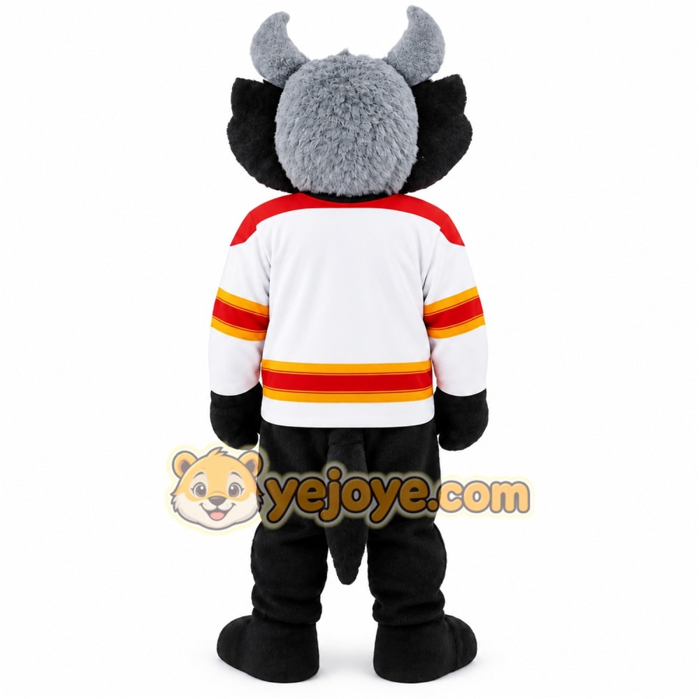 Gray Black Horned Wolf Mascot Costume Gray Black Horned Wolf Mascot Costume