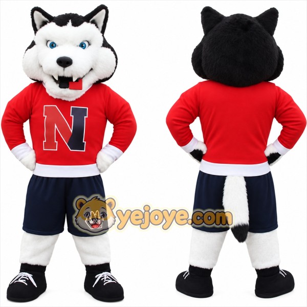 Black White Red Husky Dog Mascot Costume