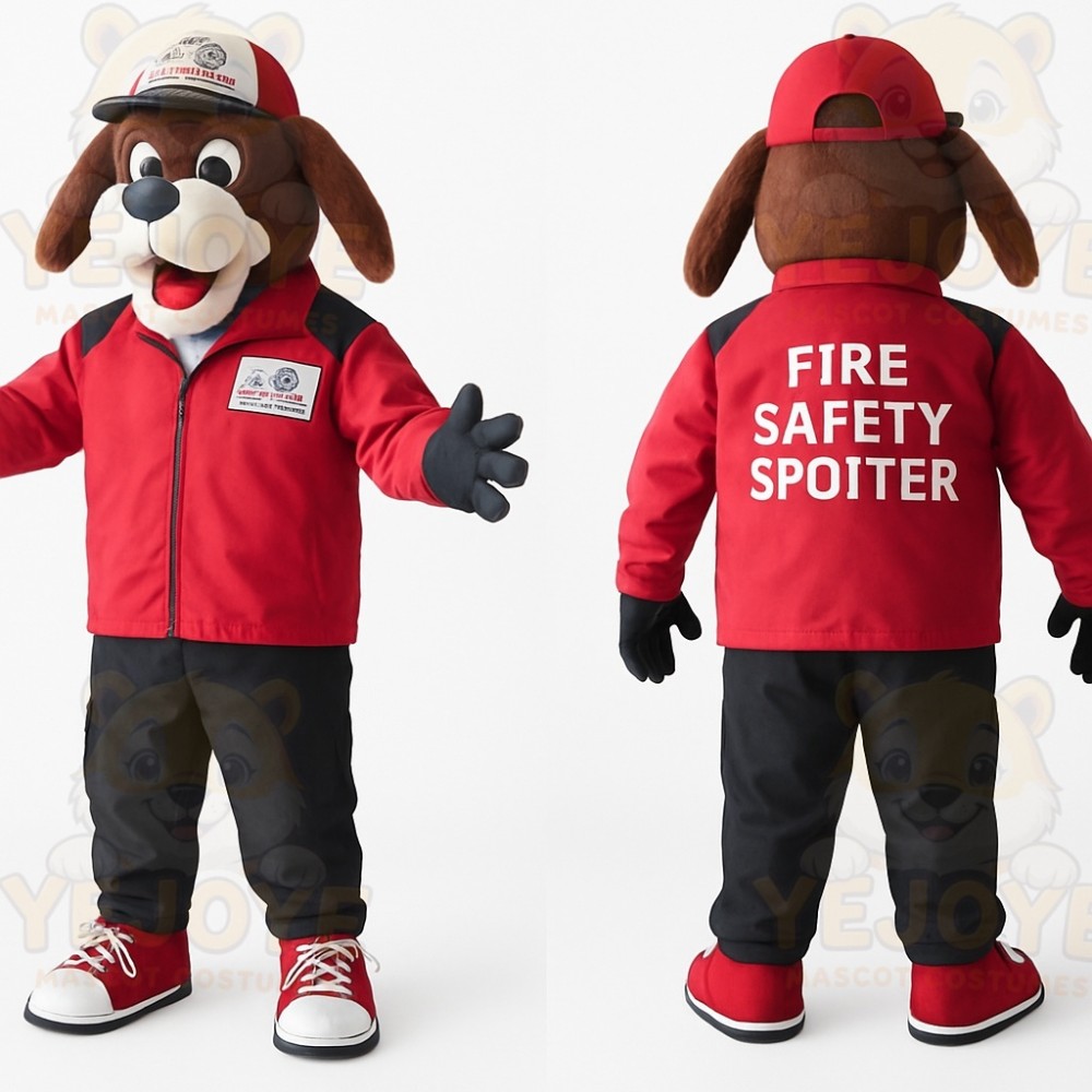 Brown Red Fire Safety Dog Mascot Costume