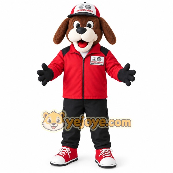 Brown Red Fire Safety Dog Mascot Costume