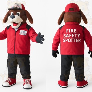 Brown Red Fire Safety Dog Mascot Costume