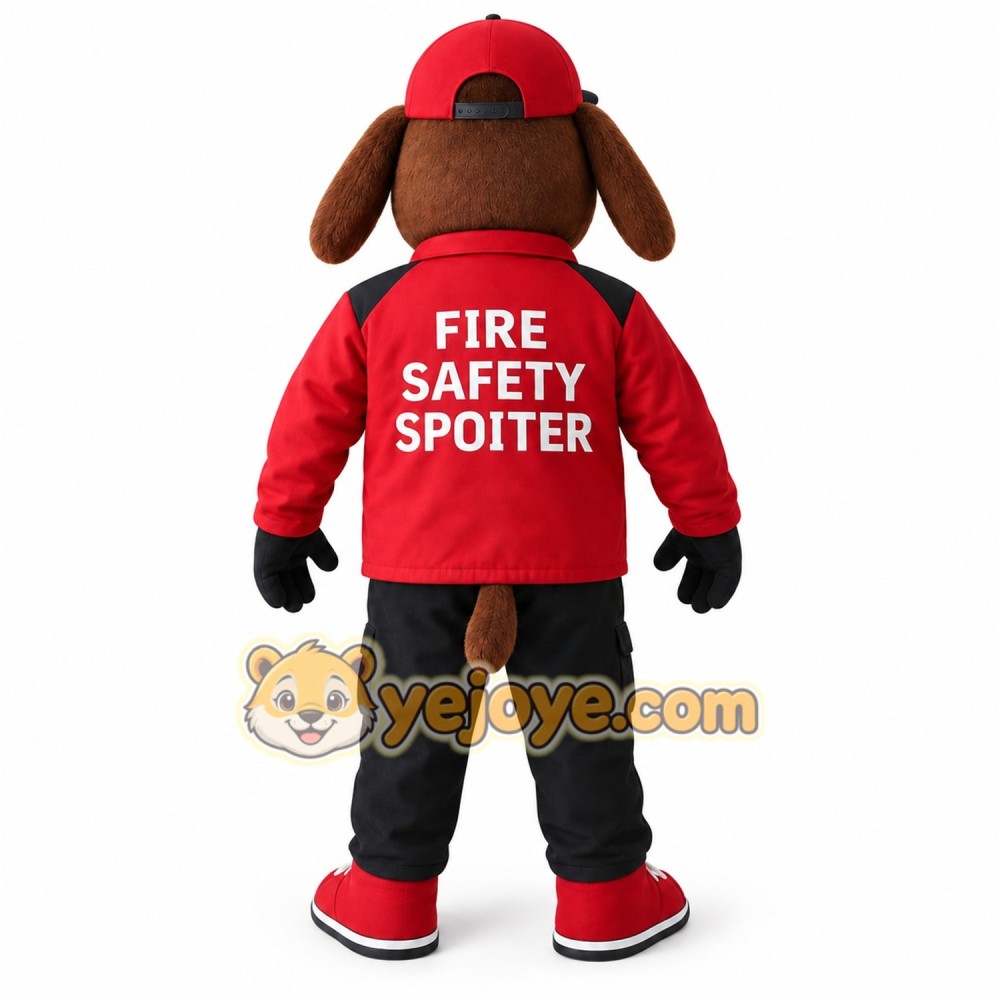 Brown Red Fire Safety Dog Mascot Costume