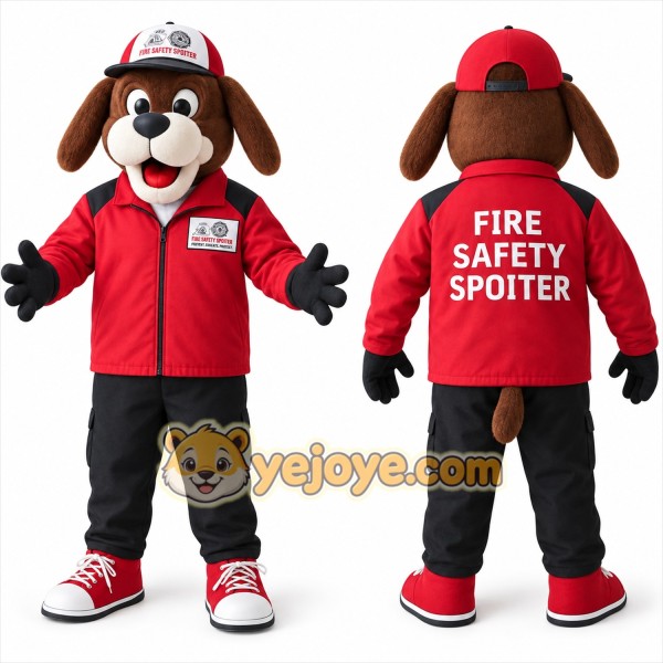 Brown Red Fire Safety Dog Mascot Costume