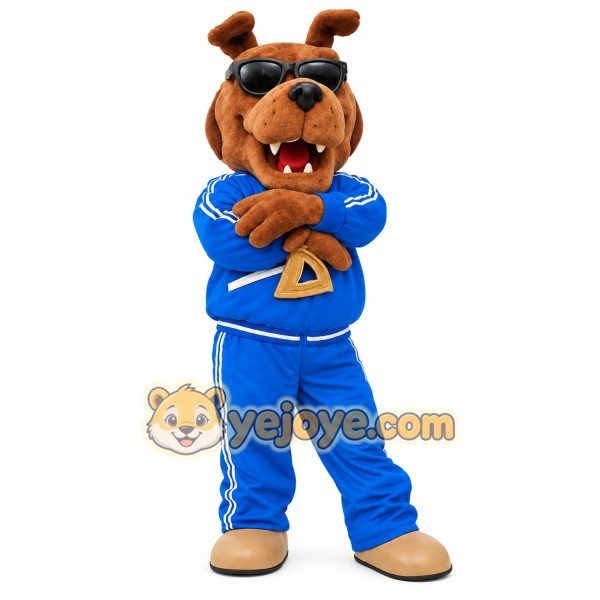 Brown Dog In Blue Tracksuit Mascot Costume