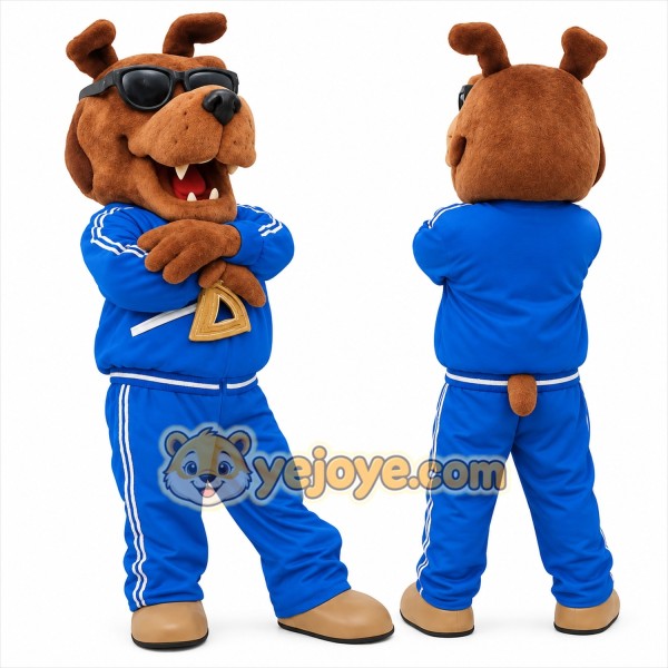Brown Dog In Blue Tracksuit Mascot Costume